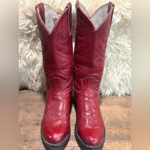 Stewart Boot Co handmade red cowboy boots all leather vintage 1977 sz 5 1/2